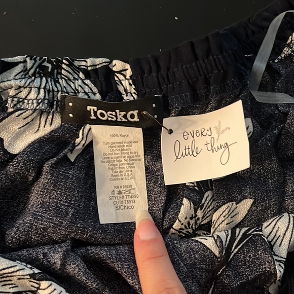 Toska Top, Size Small, Navy Blue with Blue Flowers, Has Tags - Picture 3 of 4